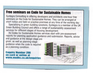 Free Seminars on Code for Sustainable Homes